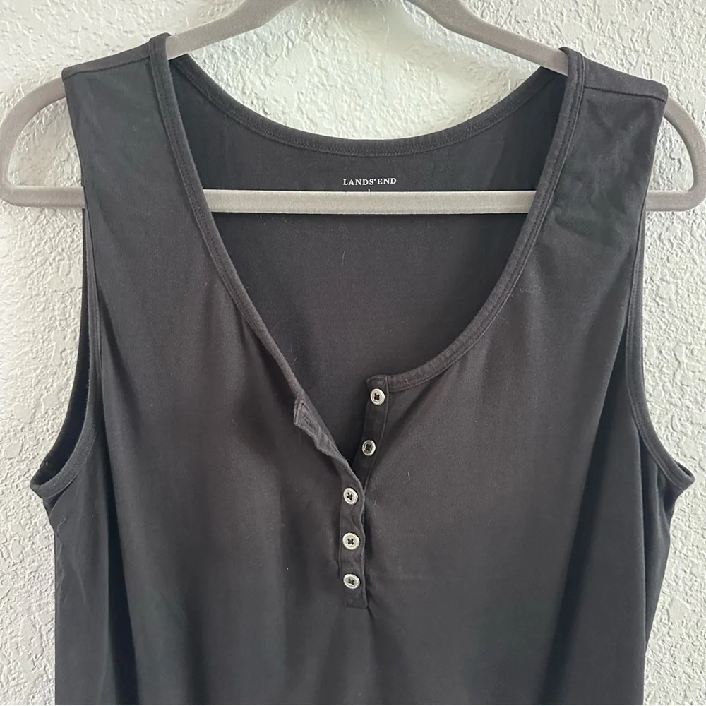 Lands’ End Black Sleeveless Henley Dress | Size L (14–16) | 100% Cotton - Picture 3 of 7